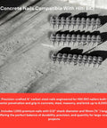 Three Quarters Inch Concrete Nails For BX3 Nailers, Carbon Steel, Flat Head fasteners displayed in rows on concrete surface.