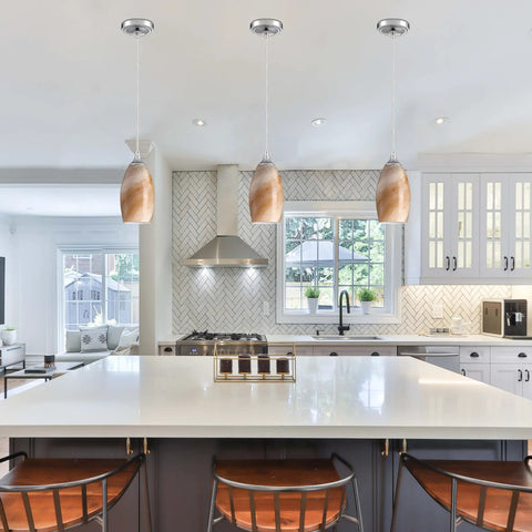 Three Pack Indoor Mini Pendant Lights For Kitchen Island In Polished Nickel With Hand Blown Orange Glass Shades 4.75 Inch Fully Dimmable