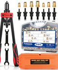 Beast 14 Inch Rivet Nut Tool Kit With 8 Mandrels And 500 Rivnuts shown with orange carrying case and accessories.
