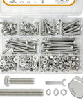 240 Piece Nuts And Bolts Kit With 1/4-20 Hex Bolts And Nuts, Lock Washers, Flat Washers, And Wrench Set, stainless steel