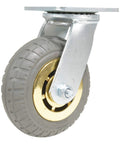 Heavy Duty Flat Free Swivel Caster Six Inch Diameter Two Inches Wide Solid Rubber Tread rated 617 pounds with zinc plated base.