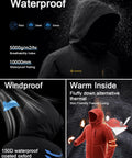 Men's Mountain Waterproof Ski Snow Jacket Insulated Windproof Rain Shell Built For Skiing Snowboarding Hiking Mountaineering Camping And Outdoor Adventures In Oriental Red showing waterproof and windproof features