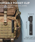 Go To 1200 Lumen Dual Beam LED Flashlight with Pocket Clip on backpack, zoomable and USB C Quick Charge, for work and outdoors