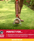 Person using Long Handle Core Lawn Aerator And Dethatcher For Grass, Easy Soil Core Removal To Beat Compaction on green lawn