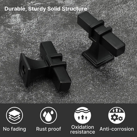 10 Pack Matte Black Cabinet Knobs For Cabinets And Drawers 50mm Length 30mm Height 20mm Base Stainless Steel Square Tube T Bar Kitchen Hardware Easy Install Durable Dresser Knob Pulls For Kitchen Makeover, matte black square tube knob close-up