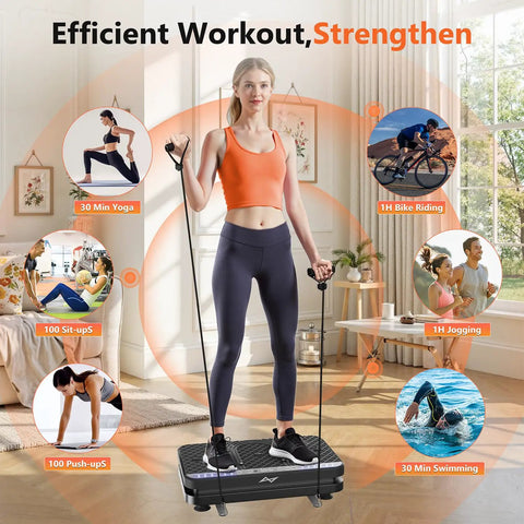 Woman exercising on Vibration Plate Fitness Platform For Full Body Workout And Lymphatic Drainage Home Gym Shaker Machine