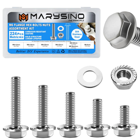 Flange M6 Bolt Set Stainless Steel 304 Kit With Nuts And Washers Assorted M6 Screws 12mm 16mm 20mm 25mm 30mm 1.0 Pitch