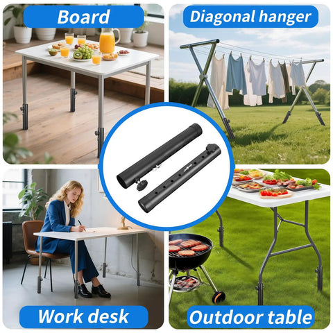 Top Shelf Folding Table Leg Extenders With Grippy Foam Pads And Secure Clips Boost Your Home Office Or Dinner Table Instantly, four adjustable risers displayed with work and outdoor uses.