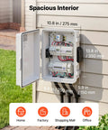 Tough-As-Nails Outdoor Electrical Box With ABS Housing Waterproof IP65 Enclosure Built-In Thermostat And Cooling Fan Ventilated Junction Box With Mounting Plate And Cable Grommets For Indoor And Outdoor Use, open wall-mounted 275 mm x 350 mm enclosure