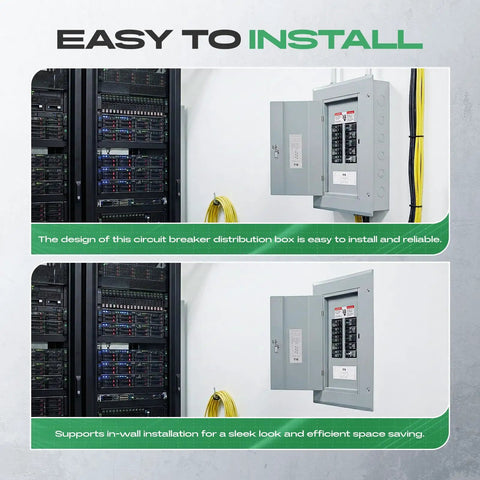 Pro Style 12 Space Circuit Breaker Panel 125 Amp Indoor Load Center With Main Lug Steel Enclosure mounted in a garage setting.