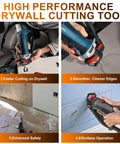 Rugged M2 Steel Drywall Router Bits Twenty Piece Set One Quarter Inch Shank Spiral Saw Ready in use for cutting drywall.