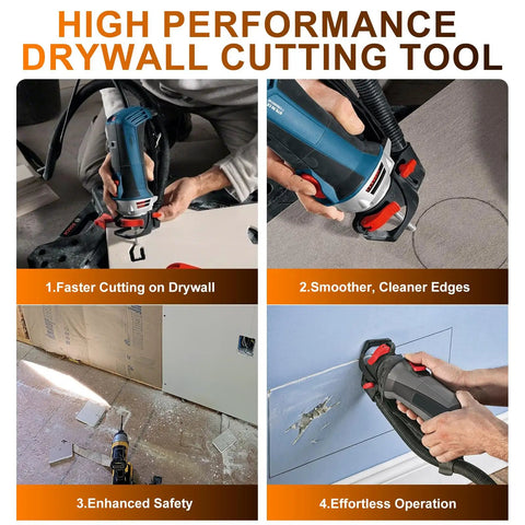 Rugged M2 Steel Drywall Router Bits Twenty Piece Set One Quarter Inch Shank Spiral Saw Ready in use for cutting drywall.