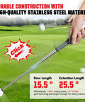 Tempo Stick Golf For Right Hand Retractable Swing Trainer With Arm Band shown extended on grassy field.