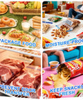 Image showing packed foods and snacks using 2 In 1 Bag Sealer With Cutter And Magnet, Rechargeable Vacuum Seal Machine.