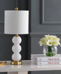21 Inch White And Brass Glass Table Lamp With Linen Shade Modern Stacked Sphere Bedside Lamp For Bedroom And Living Room LED Bulb Included ETL Listed 120 Volt