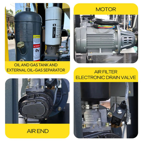 Lrsd 20HP Variable Speed Rotary Screw Air Compressor Delivers 80 CFM @ 125 PSI On 460V 3 Phase Power. This UL And ASME Certified Industrial Machine Features An Energy Saving Motor With Smart Touchscreen Controller For Optimal Performance And Reliability
