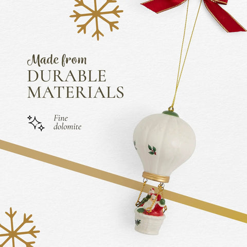 Hot Air Balloon Christmas Ornament For A Cozy Festive Vibe Durable Holiday Decor with Santa design, made of fine dolomite