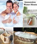 Powerful 1500W Immersion Water Heater for Buckets Or Tubs with Built In Timer and Auto Off, shown in various usage scenarios