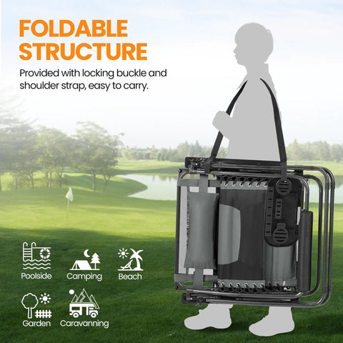 Foldable Zero Gravity Patio Lounge Chair With Cup Holder Tray Canopy Shade And Headrest Padded Adjustable Recliner carried.