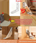 Image showing Heavy Duty Stainless Steel Triangle Corner Connectors Set Of 10 With Pre Drilled Holes and their installation process.
