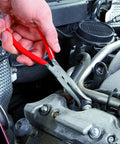 Using Pro-Grade Three Piece Long Nose Pliers Tool Set For Precision Gripping And Bend-Back Jaws on engine