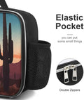 Insulated Desert With Cactus Lunch Box With Leakproof Design Reusable Lunch Tote Bag showcasing elastic pocket and zippers