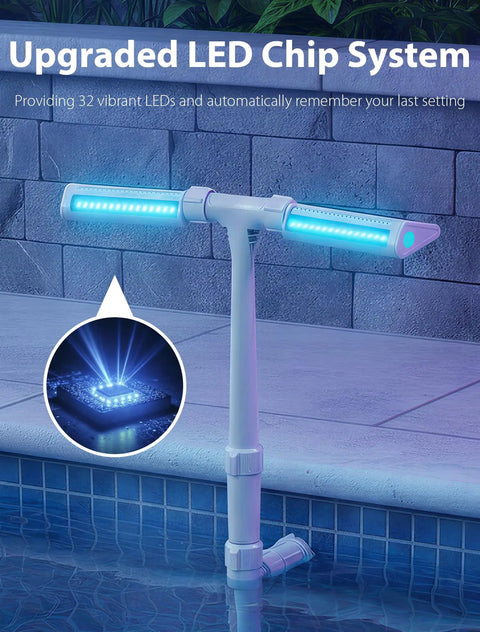 Solar Pool Fountain With Ten Color LED Lights And Four Lighting Modes, Dual Spray Waterfall Sprinkler, 360 Degree Adjustable Flow