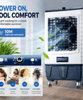 Portable Evaporative Air Cooler With Mechanical Knobs And Auto Swing, Three Speeds Pump Out Kickin Cool Airflow For Bedroom Or Studio Setup, Sweet Easy Glide Design Chases Away Sticky Summer Days In Seconds, showing base and control panel.