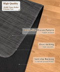 Black Big Non Slip Office Chair Mat For Hardwood Floors 35.4 X 47.2 Inches showing rattan pattern and anti-slip backing, placed on wooden floor.