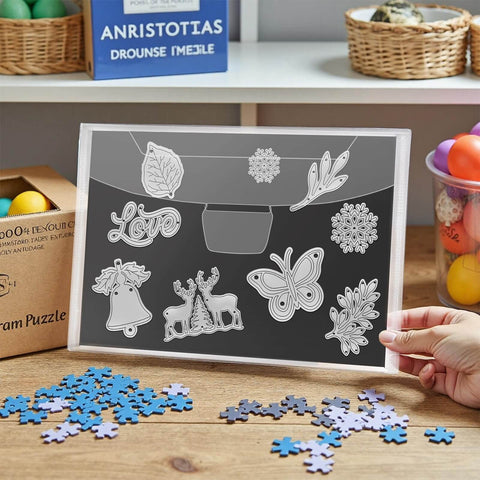 40-Piece Magnetic Sheets For Dies Storage With Rubber Magnet Sheets, shown in die cut storage setup, includes PVC pockets.