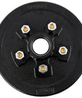 Built To Rock 10 X 2-1/4 Inch Trailer Brake Drum And Hub Assembly For 3500 Lbs Axle featuring a black finish and five bolt holes.