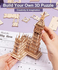 Big Ben 3D Wooden Puzzle Kit For Adults Easy To Build And Satisfying To Finish Laser Cut Wood Model That Makes A Dope Gift For Family And Friends And A Stylish Home Decor Piece, 220-piece wood model