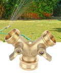 Solid Brass Y Shape Garden Hose Splitter With Leakproof Shut Off Valve For Effortless 2 Way Water Control And Easy Repair Kit Installation On Any Standard Hose, brass hose splitter on lawn