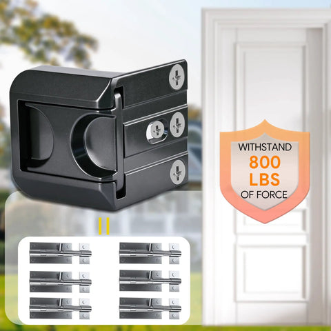 Heavy Duty Home Security Door Locks 2 Pack Grey Badass Anti Pry Reinforcement For Front Sliding Doors Tough As Nails Build showing latch and screws.