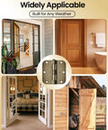 Collage showing Antique Brass Interior Door Hinges 3 1/2 Inch With 5/8 Inch Radius, 18 Pack on various doors.