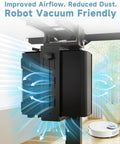 Heavy Duty Under Desk PC Mount Featuring Zero Drill Hassle For Adjustable Standing Workstations showing airflow design and robot vacuum compatibility.