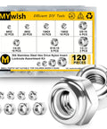 Rock Solid 120 Pcs SAE Nylon Insert Lock Nuts Assortment Kit Featuring Heavy Duty 304 Stainless Steel Hex Self Locking Fasteners in tackle box.