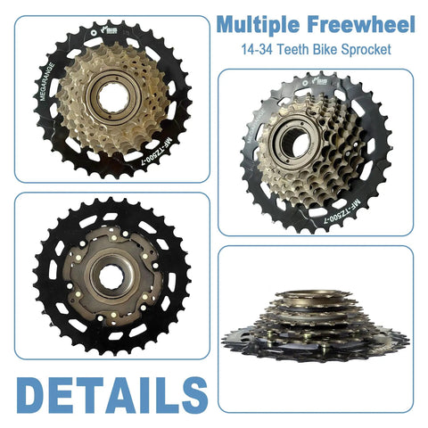 7 Speed Bicycle Freewheel 14 To 34T Replacement Part For Multispeed Bikes with smooth quiet rotation, high-strength steel.
