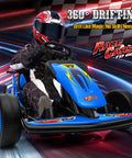 Child riding 24V Dual 200W Electric Go Kart For Kids 6 To 12, Outdoor Drift Car Ride On With EVA Tires, wearing helmet, racing
