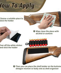 Instructions showing application of 4 Packs 7 Rounds 12 And 20 Gauge Tactical Shotgun Shell Holder with Adhesive Side Saddle