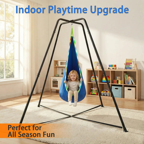 Heavy Duty Swing Frame For Indoor And Outdoor Use With 350 Lbs Capacity A frame swing stand in playroom with child