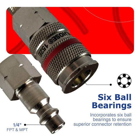Beefy 12 Piece Air Hose Fitting Kit With 1/4 Inch NPT Quick Disconnects, Heavy Duty Brass And Steel Finish, Six Ball Design Close-up
