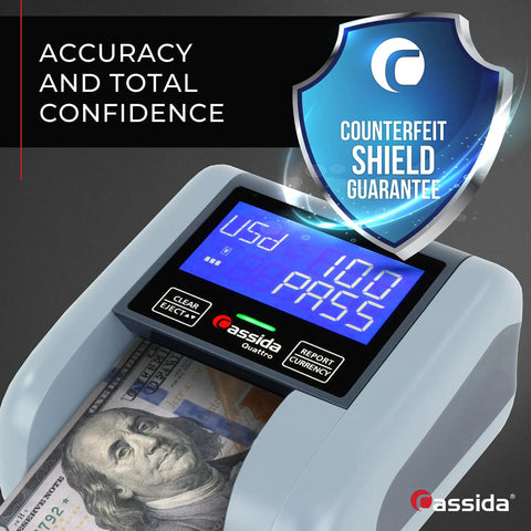 Fast Automatic Currency Counter And Counterfeit Detector With UV MG IR Sensors All Orientation Feeding Rechargeable Battery Pass Fail Detection 3.5 Inch Display High Accuracy And Low False Reject Rate showing clear display and counting features