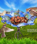 Glass Bird Bath With Metal Stake Garden Decor For Outdoor Vibe, Waterproof And Weather Resistant, Easy To Assemble And Move