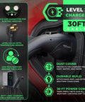 Tesla NACS Level 2 EV Charger 48 Amp Fast Charge 11.5kW Wall Mount EVSE with 30ft cable, plug, and dust cover