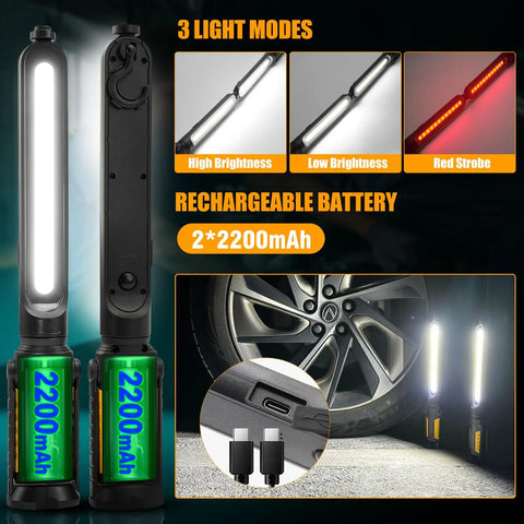 Pro Grade Dual Underhood Work Light With Smart Sensor Control 2400 Lumens LED 4400mAh Rechargeable Magnetic Base And Hooks