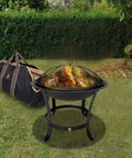 Extra Large Fire Pit BBQ Grill Bowl With Mesh Spark Screen Cover, Poker And Tote Bag, Log Grate Included, Elevated Design