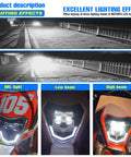 Universal LED Dirt Bike Headlight Kit With 2100 Lm Output For Enduro Pit Bikes And ATVs, lighting effects and modes illustration