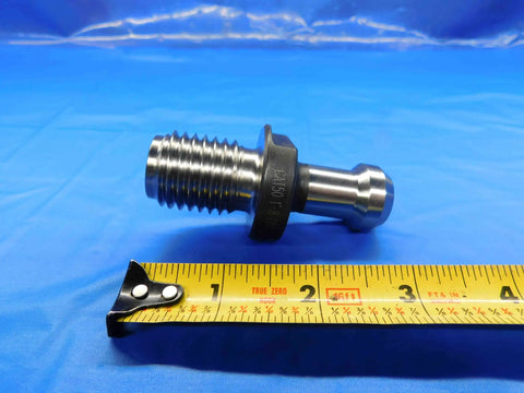 Pro Shop Grade Cat50 Mas1 Coolant Through Knuckle Pull Stud With 45 Degree Taper And Inch Eight Threads, side view with ruler for scale.