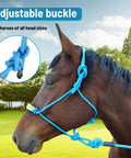 Lightweight Horse Rope Training Halter With Continuous Rope Reins No Breakable Hardware For Easy Use And Safe Handling Blue